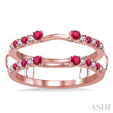 2 MM & 1.5 MM Ruby and 1/5 Ctw Round Cut Diamond Precious Insert Ring in 14K Rose Gold